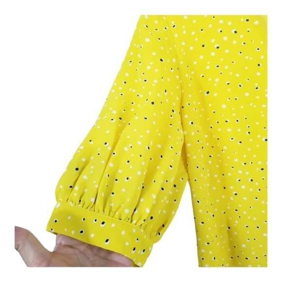 Lush Yellow Polka Dot Wrap Dress Size Small | Ruched Side Button Mini - Picture 6 of 10